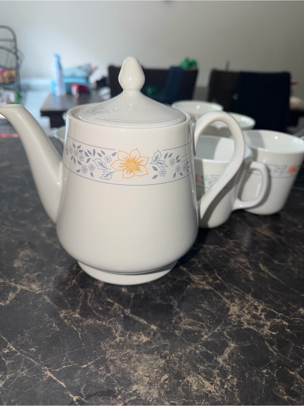 Corningware White Teapot with Yellow Floral Band
